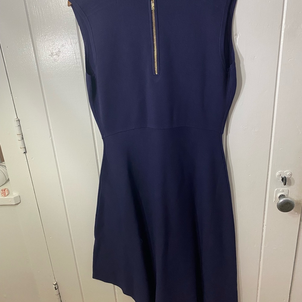 ELIZA J KNIT FIT & FLARE DRESS, SIZE L Navy Dark Blue Gold Zipper - Picture 4 of 15